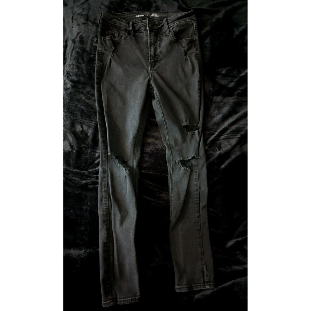 Old Navy Rockstar High Rise Super Skinny Jeans Womens Sz 4 Black Denim Distress